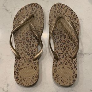 Gold Beige Leopard Havaianas Slim Flip Flops